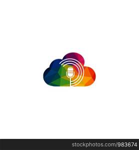 Podcast and cloud logo design. Studio table microphone with broadcast icon design.