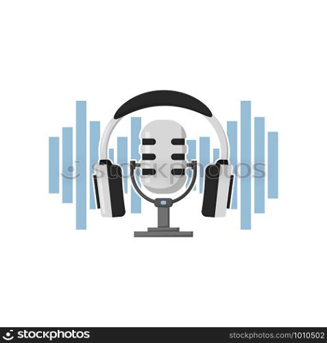 podcast, concept headphone with mic in flat style. podcast, concept headphone with mic, flat style