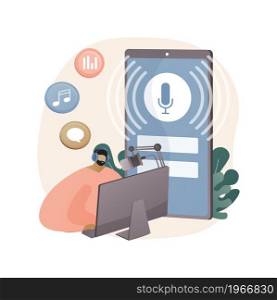 Podcast content abstract concept vector illustration. Branded podcast creation, engaging marketing content production, promotion strategy, monetization, social media planner abstract metaphor.. Podcast content abstract concept vector illustration.