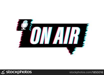 Podcast icon like on air live. Glitch icon. Badge, icon, stamp, logo. Radio broadcasting or streaming. Vector illustration. Podcast icon like on air live. Glitch icon. Badge, icon, stamp, logo. Radio broadcasting or streaming. Vector illustration.
