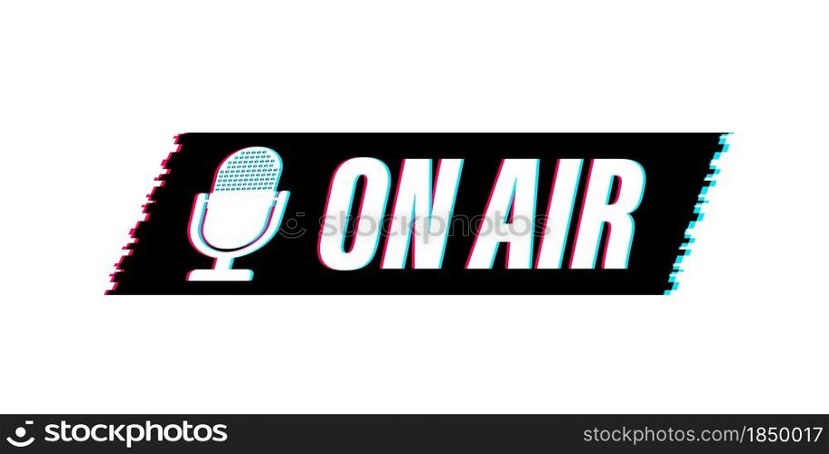Podcast icon like on air live. Glitch icon. Badge, icon, stamp, logo. Radio broadcasting or streaming. Vector illustration. Podcast icon like on air live. Glitch icon. Badge, icon, stamp, logo. Radio broadcasting or streaming. Vector illustration.