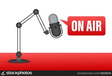 Podcast icon like on air live. Podcast. Badge, icon, stamp, logo. Radio broadcasting or streaming. Vector illustration. Podcast icon like on air live. Podcast. Badge, icon, stamp, logo. Radio broadcasting or streaming. Vector illustration.