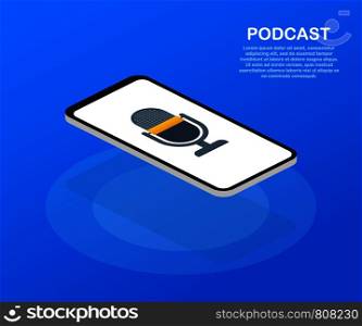 Podcast icon, vector symbol in flat isometric style isolated on color background. Vector stock illustration.