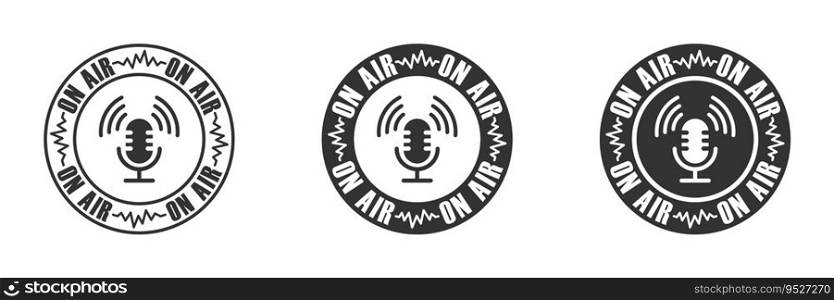 Podcast icon with  on air  lettering. Live symbol. Vector illustration.