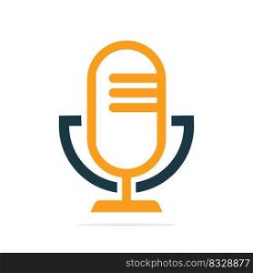 Podcast logo design. Studio table microphone with broadcast icon design. 