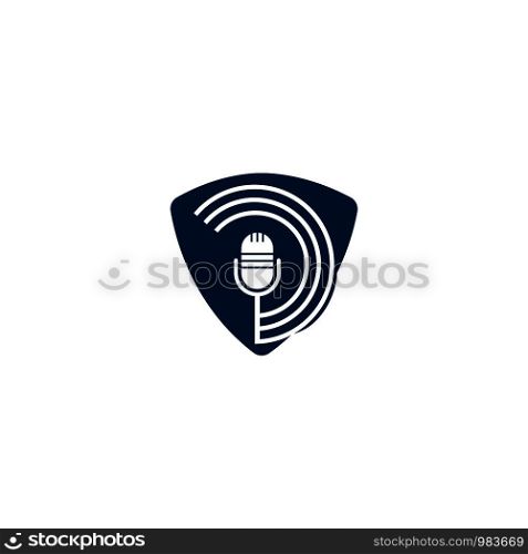 Podcast logo design. Studio table microphone with broadcast icon design.