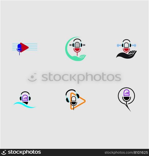 podcasts Flat vector illustration, icon, logo design on gray background