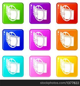Podium fashion belt icons set 9 color collection isolated on white for any design. Podium fashion belt icons set 9 color collection