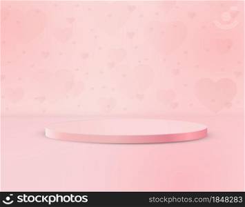 Podium on the background of hearts in pink shades. An illustration for weddings, birthdays, Valentine&rsquo;s day and congratulations. Scalable vector drawing.