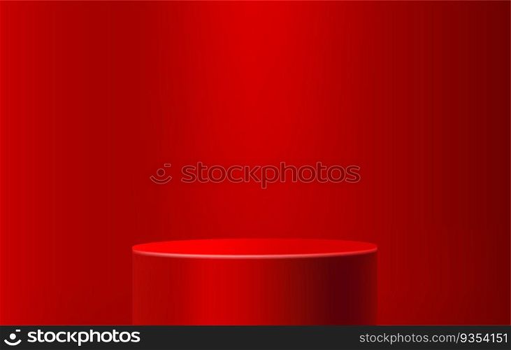 Podium stairs for product display on minimal scene, 3d red stage pedestal template