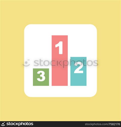 Podium with different levels vector, isolated icon of winners pedestal with first second and third positions. Challenge and rewards for achievements. Podium with Different Levels, Winners Pedestal