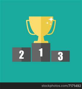 podium with golden cup first place vector illustration
