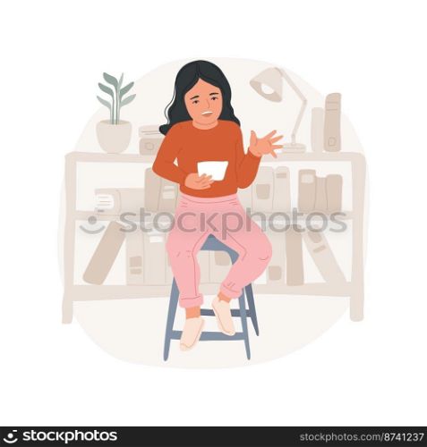 Poetry club isolated cartoon vector illustration. Writing and performance of poetry, learn to express emotions through rhyme, teen reading from the sheet of paper, student club vector cartoon.. Poetry club isolated cartoon vector illustration.