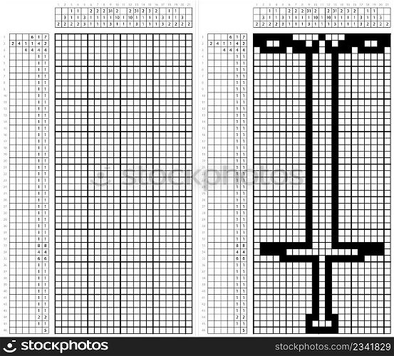 Pogo Stick Icon Nonogram Pixel Art, Sport Icon, Jumping Transportation Toy Vector Art Illustration, Logic Puzzle Game Griddlers, Pic-A-Pix, Picture Paint By Numbers, Picross