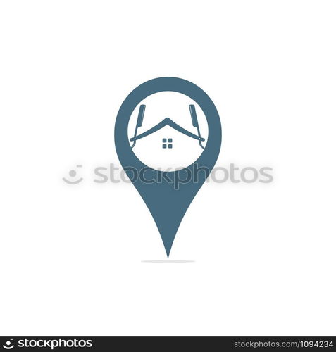 Point Barbershop Logo Template. Gps and Barber blade icon vector design.