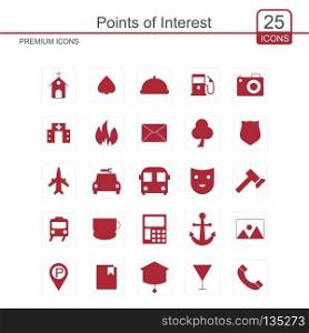 Point of interest icons set. For web design and application interface, also useful for infographics. Vector illustration.