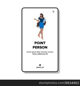 Point Person Businesswoman Pointing Away Vector. Point Person Young Attractive African Business Woman Gesturing Finger Or Choosing. Character Lady Showing Direction Web Flat Cartoon Illustration. Point Person Businesswoman Pointing Away Vector