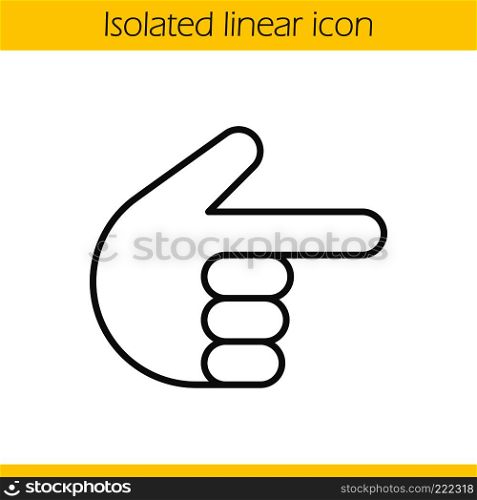 Point right hand gesture linear icon. Thin line illustration. Index finger. Forefinger contour symbol. Vector isolated outline drawing. Point right hand gesture linear icon