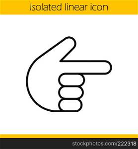 Point right hand gesture linear icon. Thin line illustration. Index finger. Forefinger contour symbol. Vector isolated outline drawing. Point right hand gesture linear icon