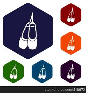 Pointe shoes icons set rhombus in different colors isolated on white background. Pointe shoes icons set