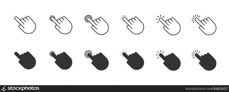 Pointer cursor  omputer mouse icon set. Hand pointer symbol collection. Hand click icon. Flat vector illustration. Pointer cursor  omputer mouse icon set. Hand pointer symbol collection. Hand click icon. Flat vector illustration.