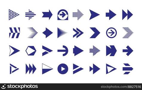 Pointers collection. Black simple navigation arrows different orientation, direction sign. Vector of navigation and direction pointer, orientation of cursor arrow illustration. Pointers collection. Black simple navigation arrows different orientation, direction sign