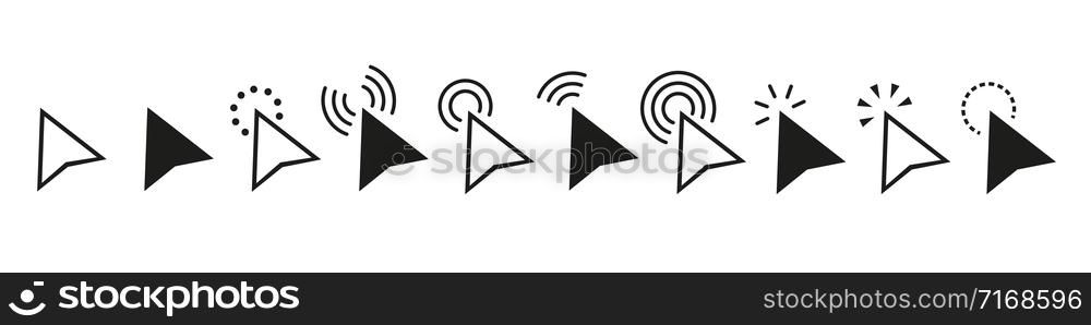Pointers mouse cursors vector computer clicking icons. White cursor pointer icon. Vector arrow set of icons. EPS 10