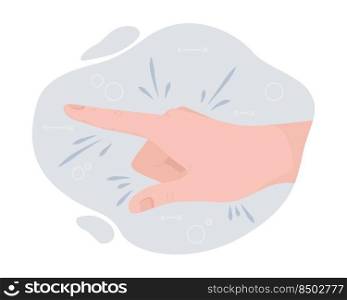 Pointing 2D vector isolated illustration. Drawing someone attention flat hand gesture on cartoon background. Showing direction colourful editable scene for mobile, website, presentation. Pointing 2D vector isolated illustration