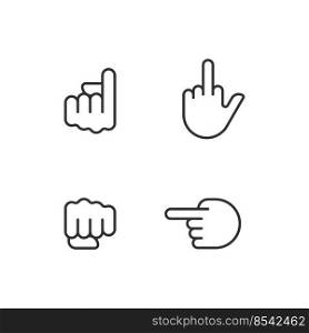Pointing fingers and fist pixel perfect linear icons set. Hand gestures. Body language performance. Customizable thin line symbols. Isolated vector outline illustrations. Editable stroke. Pointing fingers and fist pixel perfect linear icons set