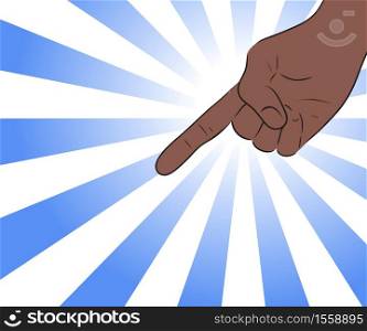 Pointing gesture in pop art style. Dismissal from work. Cartoon african human hand. Vector element for articles, banners and your design. Pointing gesture in pop art style. Dismissal from work. Cartoon african human hand. Vector element