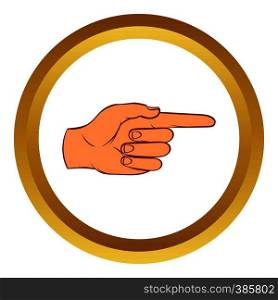 Pointing hand gesture vector icon in golden circle, cartoon style isolated on white background. Pointing hand gesture vector icon, cartoon style