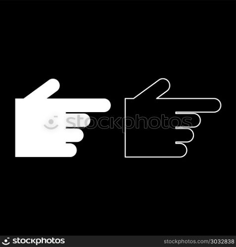 Pointing hand icon set white color vector illustration flat style simple image outline
