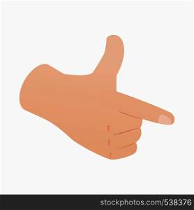 Pointing hand or pistol hand gesture icon in isometric 3d style on a white background. Pointing hand or pistol hand gesture icon
