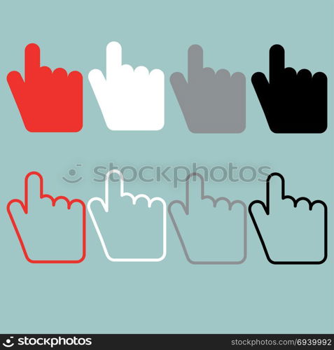 Pointing hand red black grey white icon.. Pointing hand red black grey white icon set.