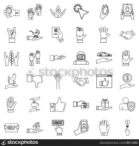 Pointing icons set. Outline style of 36 pointing vector icons for web isolated on white background. Pointing icons set, outline style
