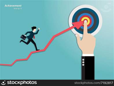 Pointing to target, businessman hand pointing to success target, active businessman on the arrow, business finance concept, achievement, leadership, vector illustration flat style