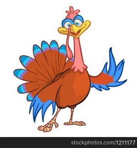 Pointing Turkey Cartoon A cartoon turkey points at your message. EPS 8 vector with no open shapes, strokes or transparencies.