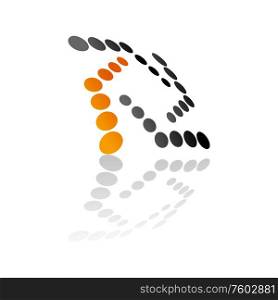Points and dots logo isolated. Vector orange and black arrows with reflection. Dotted arrows abstract logo design