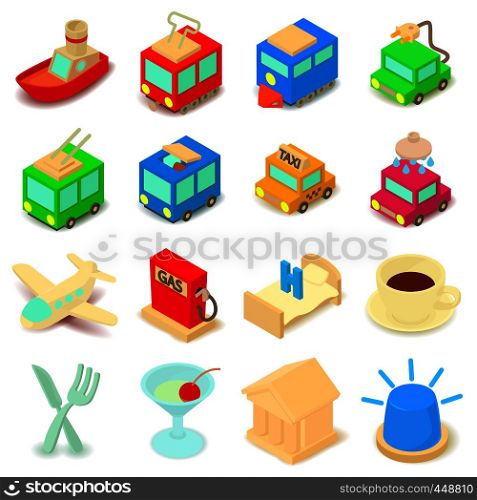 Points of interest icons set. Cartoon illustration of 16 points of interest vector icons for web. Points of interest icons set, cartoon style