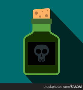 Poison bottle icon in flat style on green background. Poison bottle icon, flat style