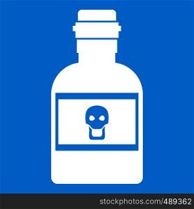 Poison bottle icon white isolated on blue background vector illustration. Poison bottle icon white