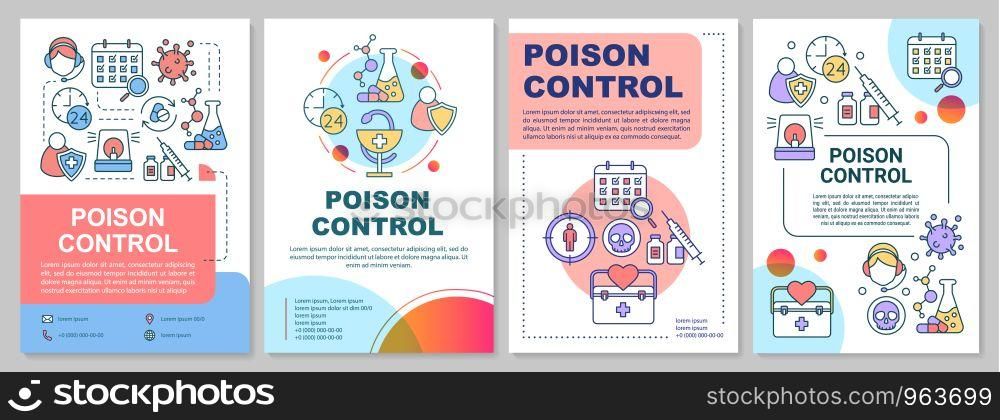 Poison control brochure template layout. Toxin antidote therapy. Flyer, booklet, leaflet print design with linear illustrations. Vector page layouts for magazines, annual reports, advertising posters