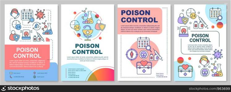 Poison control brochure template layout. Toxin antidote therapy. Flyer, booklet, leaflet print design with linear illustrations. Vector page layouts for magazines, annual reports, advertising posters