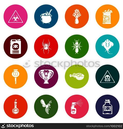Poison danger toxic icons set vector colorful circles isolated on white background . Poison danger toxic icons set colorful circles vector