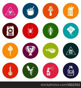 Poison danger toxic icons set vector colorful circles isolated on white background . Poison danger toxic icons set colorful circles vector
