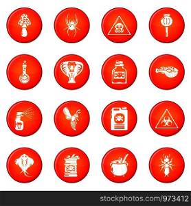 Poison danger toxic icons set vector red circle isolated on white background . Poison danger toxic icons set red vector