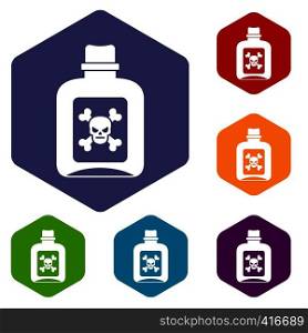 Poison icons set rhombus in different colors isolated on white background. Poison icons set