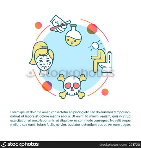 Poisoning symptoms concept icon with text. Intoxication, chemical substance effect, human organism harm PPT page vector template. Brochure, magazine, booklet design element with linear illustrations