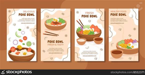Poke Bowl Food Social Media Stories Template Hand Drawn Cartoon Flat Illustration