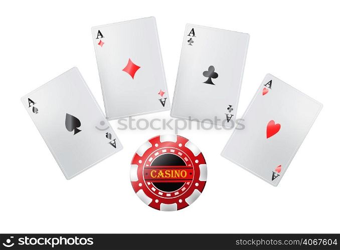 Poker cards in casino. Gambling, playing cards, jackpot. Entertainment concept. Can be used for greeting cards, posters, leaflets and brochure
